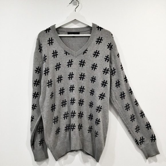 Zara Other - Zara Basic Grey Navy Hashtag Cottage Men's Sweater Sz XL